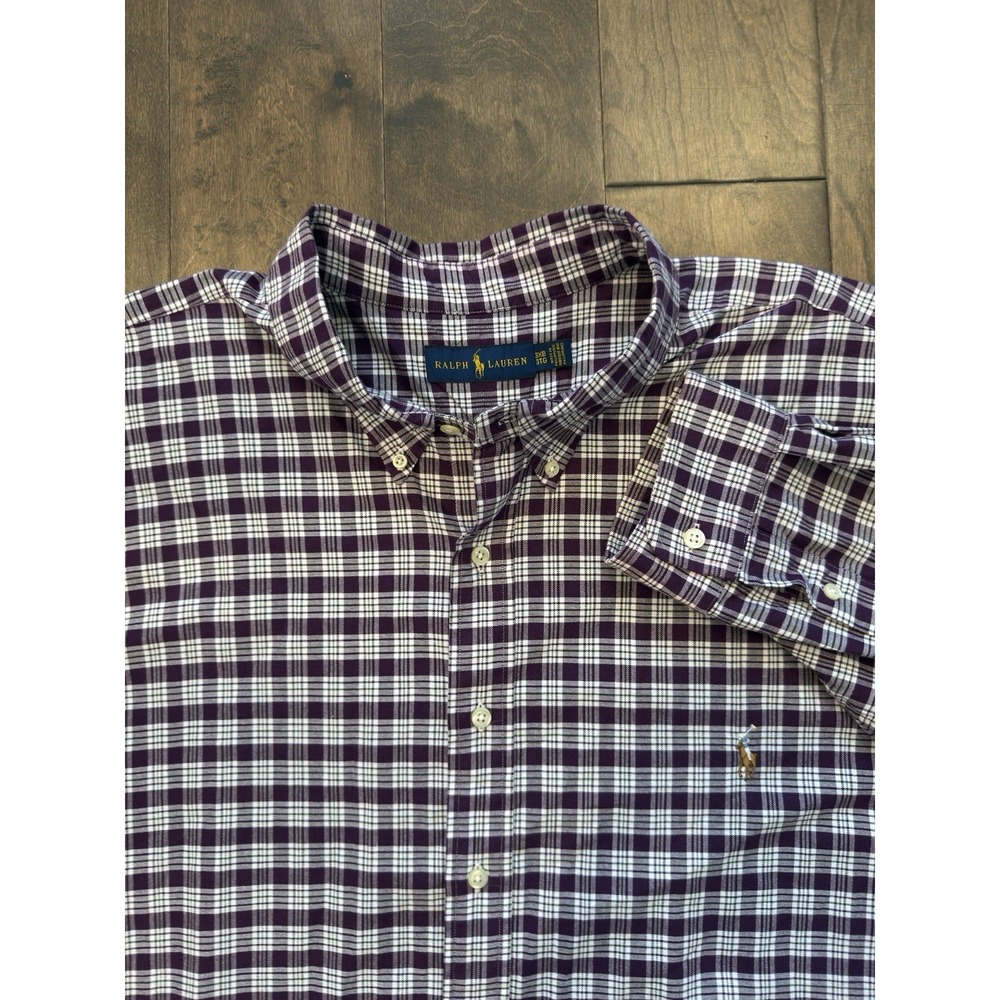Ralph Lauren Oxford Shirt Mens Big & Tall 3XB Purple Plaid Button-Up‎ Flesh Pony